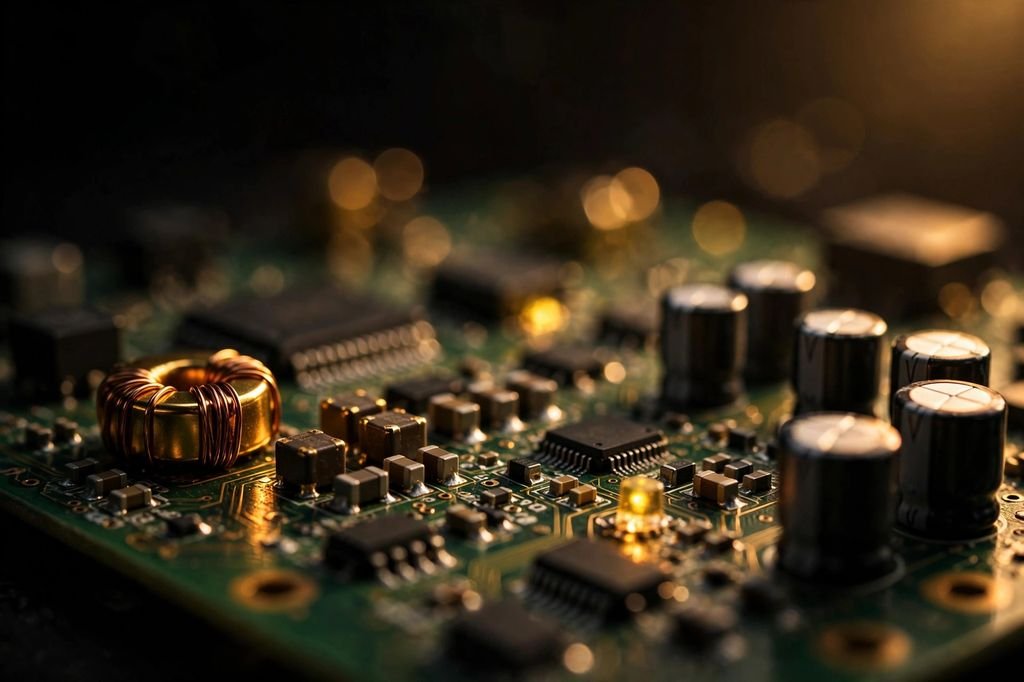 Close-up of a printed circuit board with components