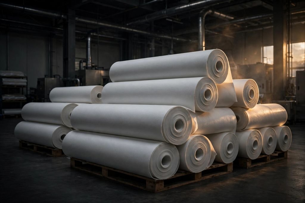 Rolls of PTFE membrane material in a clean facility