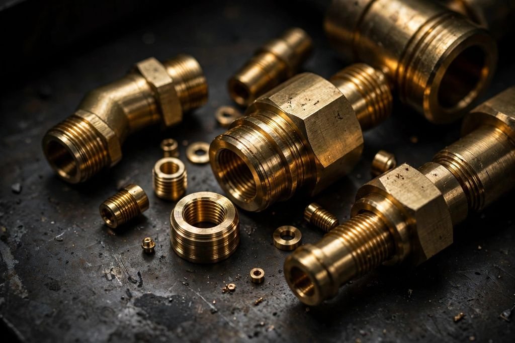 Macro detail of precision-machined brass components
