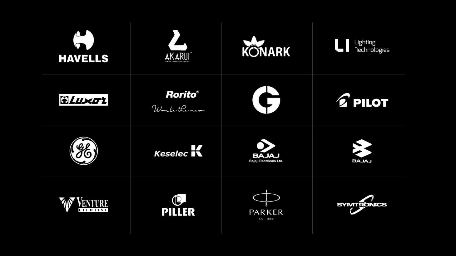 Havells | GE | Crompton Greaves | Laxor | Parker | Pilot | Rorito | Bajaj | Venture | Keselec | Lighting Technologies | Piller